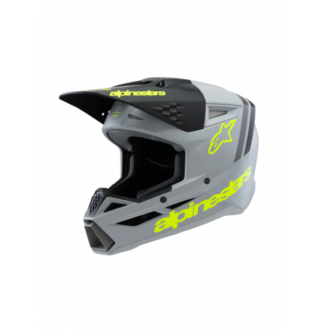 CASQUE MX ALPINESTARS YOUTH SM-3 RADIUM ENFANT GRIS / NOIR / JAUNE FLUO MAT 